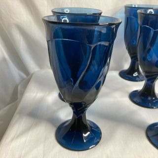 Noritaki Midnight Blue Sweet Swirl Pattern Footed Water Goblets/Ice Tea Glasses 3