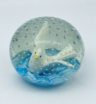 Joe St.  Clair Glass Bird Dove Paperweight Bullicante Controlled Bubbles Signed