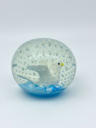Joe St.  Clair Glass Bird Dove Paperweight Bullicante Controlled Bubbles Signed 3