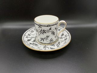Hammersley For Tiffany & Co.  Demitasse Cup & Saucer Set White Black Floral Gold
