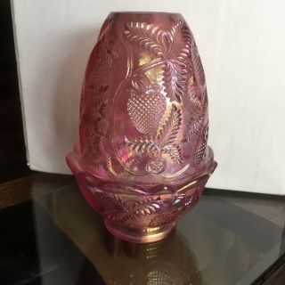 Fenton Art Glass Pink Iridescent Strawberry Fairy Lamp Carnival Glass Pretty