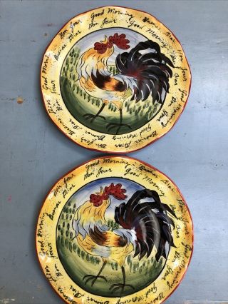Maxcera Cock - A - Doodle Rooster Dinner/display Plates,  Set Of 2,  10.  75 Inches