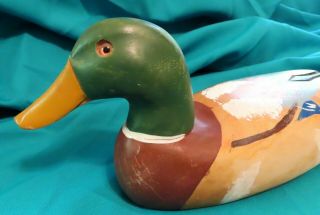 Vintage Hand Carved & Painted 14 " Wood Mallard Duck Decoy Decor Realistic Eyes