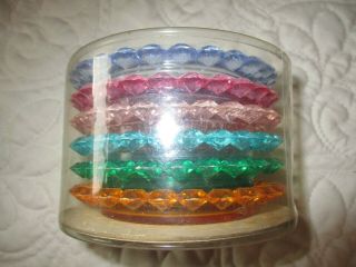 6 Vintage Plastic Colorful Jewel Tone 3.  5 " Coasters