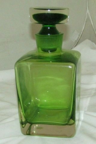 Empoli Italian Mid Century Modern Glass Decanter Bottle With Stopper Green