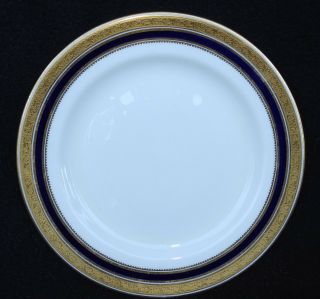 Brown Westhead Moore & Co.  8 3/4 " Dinner Plates Cobalt Blue W/ Raised Gold L6228