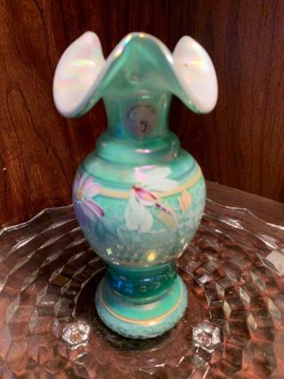 Fenton Hand Painted - - 95th Anniversary Encased/ Dragonfly