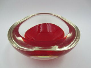 Poli Seguso Era 1960’s Murano Art Glass Sommerso Tricorn Cherry Red Bowl