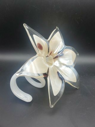 Murano Art Glass Hand Blown Lily Flower Coil Trumpet Bud Vase Swirl Stem 10 "