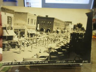 Vintage Old Kansas Postcard Horton Real Photo Boy Scouts Parade Downtown Stores