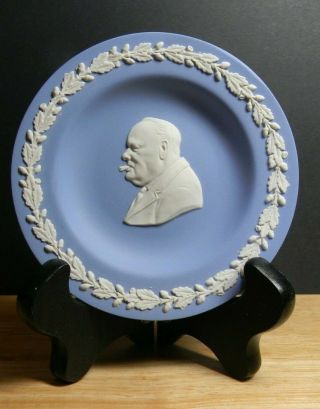 Wedgwood Blue Jasperware Winston Churchill Small Plate Trinket Dish,  Stand