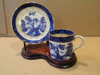 Booths Real Old Willow Demi Barrel Cup & Saucer 9072 Blue & Gold Trim (a)