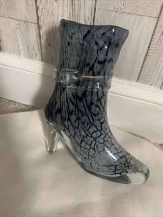 Vintage Murano - Laguna Glass Boot With Buckle Vase Black & White 10 
