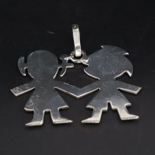 Vtg Sterling Silver - Mexico Solid Smooth Boy & Girl Paper Doll Pendant 12.  5g
