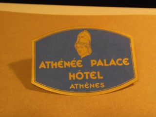 Athenee Palace Hotel Athenes Greece Vintage Luggage Label/sticker 12/14 La