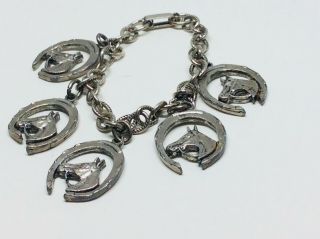 Kentucky Derby Horse Head Charms Ensconced In Horse Shoes On Bracelet Vintage