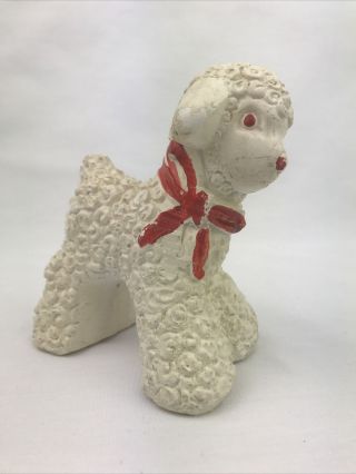 Vintage Chalkware Lamb With Red Bow Figurine 4”h Flaw
