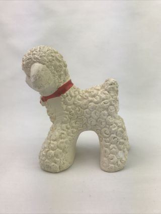 Vintage Chalkware Lamb With Red Bow Figurine 4”H Flaw 3