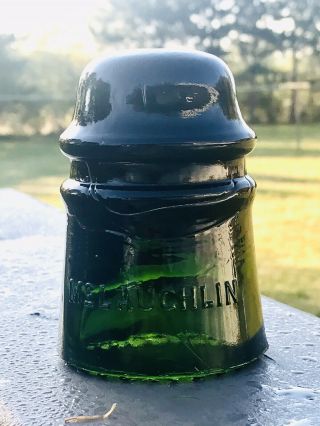Vintage " Mclaughlin No 16 " Olive Amber Blackglass Insulator.