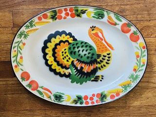 Vintage Enamelware Turkey Platter Serving Tray - 17.  5 " X 13” - 1960 Thanksgiving