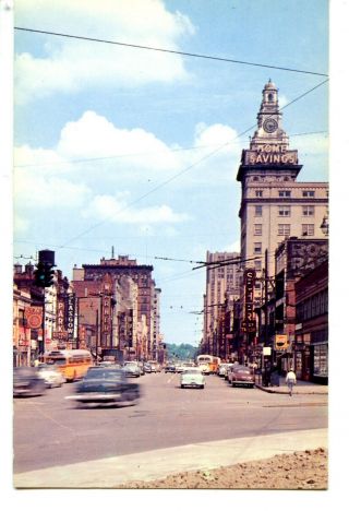 Old Cars - West Federal Street Scene - Downtown - Youngstown - Ohio - Vintage Postcard