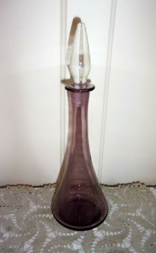 Mid - Century Italian 14 Inch Amethyst Glass Decanter Bottle With Stopper