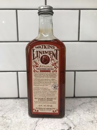Vintage J.  R.  Watkins Liniment 11 Oz.  Glass Bottle With Paper Label