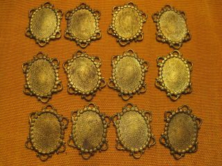 Vtg Oval Floral Mirror Stone Setting Brass Findings Stampings 1 "