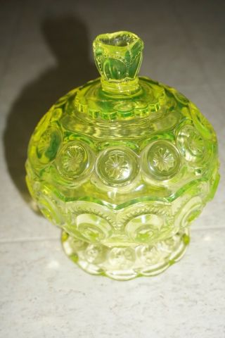 Weishar Moon And Star Glass Compote Small Candy Dish Vaseline Uranium 6 " Tall