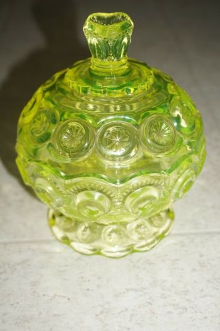 Weishar Moon And Star Glass Compote Small Candy Dish Vaseline Uranium 6 