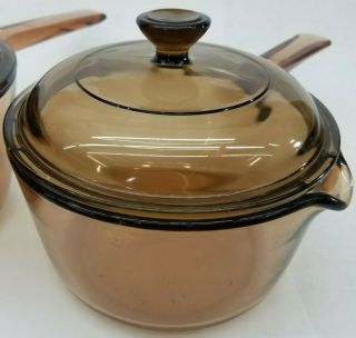 6 Pc Set Corning Pyrex Visions Ware Amber Glass Pots Sauce Pan Cookware w/ LIDS 2
