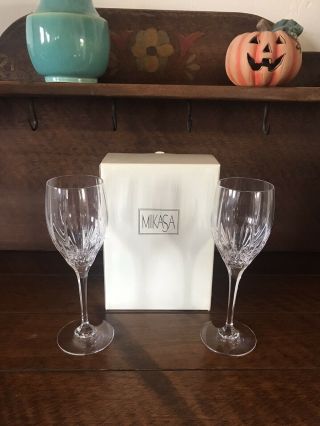 Pair (2) Vintage Mikasa Arctic Lights Cut Crystal - Wine Goblet (box)