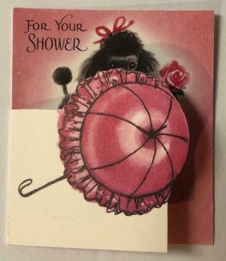 Vintage Rust Craft Greeting Card Marjorie Cooper Black Poodle Rose In Mouth
