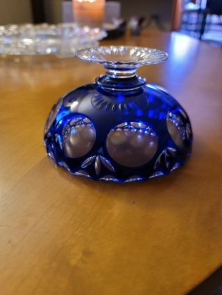 Vintage Fenton Cobalt Blue Coin Dot Cut To Clear Glass Candy Dish 5in X 3in