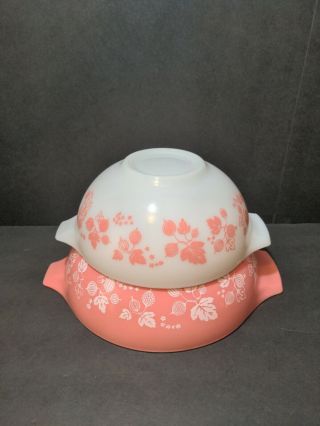 Vtg Pyrex Pink Gooseberry Set Of 2 Cinderella Nesting Bowls 443 444