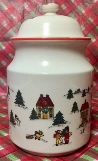 Vtg The Joy Of Christmas Jamestown China Holiday Candy Jar Lid Storage 1987