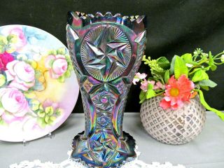 Fenton Amethyst Glass Large Vase Pinwheel Starburst Pattern Purple Cut Glass