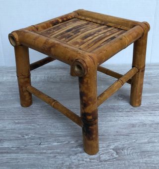 Vintage Bamboo Rattan Plant Stand Stool