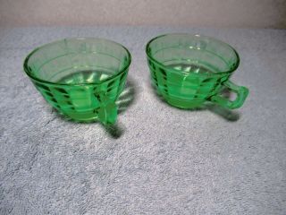 2 Vintage Green Depression Vaseline Uranium Glass " Fluted " Tea Cups