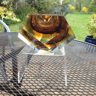 VINTAGE MID CENTURY MURANO GLASS MULTI FACETED DIAMOND SHAPE SOMMERSO BOWL 3