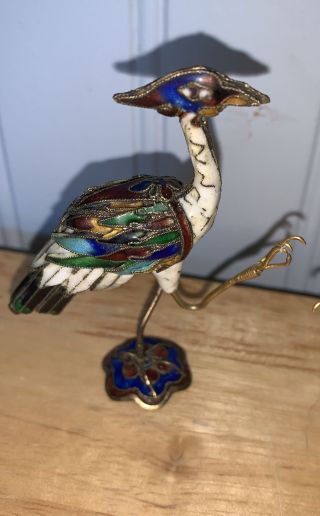 2 Small Vintage Chinese Cloisonné Birds Hand Painted Enamel & Brass Figurine 2