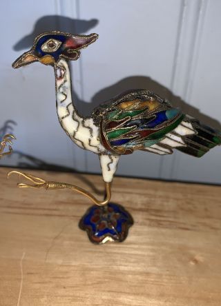 2 Small Vintage Chinese Cloisonné Birds Hand Painted Enamel & Brass Figurine 3