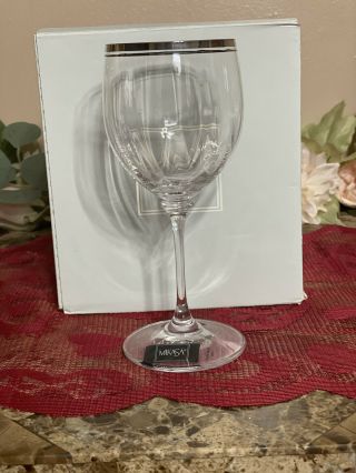 Set Of 4 Mikasa Stephanie Platin Crystal Wine Glasses With Silver Brim 7 "