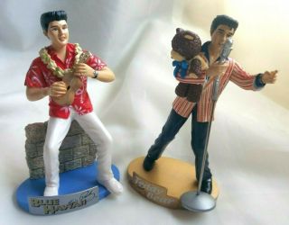 2 Vintage 2002 Elvis Blue Hawaii & Teddy Bear Figurines Collectible