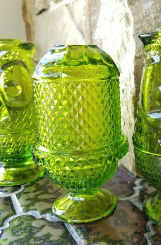 Vtg Viking Glass Green Diamond Point Glimmer Fairy Candle Lamp Tea Light Holder