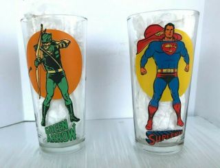 Vintage 1976 Dc Superman & Green Arrow Pepsi Series 16oz Drinking Glasses