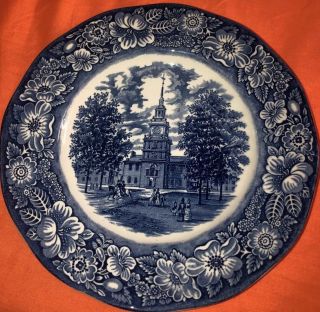 10 " Staffordshire Ironstone Plate/dish Independence Hall Liberty Blue England