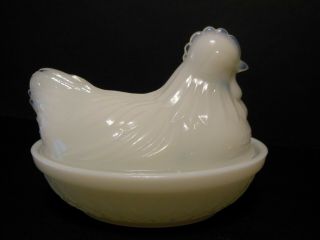 Vintage Hazel Atlas Milk Glass Chicken Hen On Nest Covered Dish
