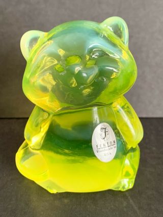 Fenton Glass Raccoon Animal Figure Figurine Topaz Opalescent Yellow Vaseline 3.  5