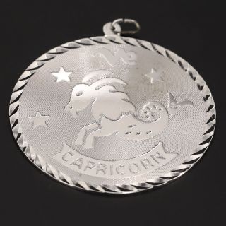 Vtg Sterling Silver - Capricorn Goat Zodiac Horoscope Medal Pendant - 19g